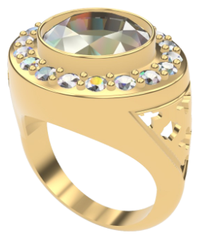 Lors d'un stage de deux semaines où j'ai pu apprendre les bases du logiciel Rhino, j'ai réalisé cette chevalière en 3D à partir d'une photo d'un bijoux trouvée sur internet.