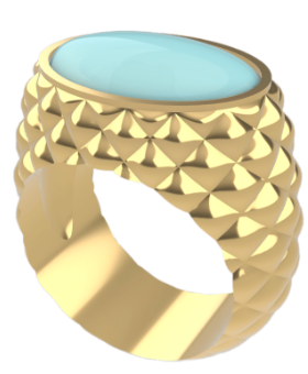 J'ai réalisé cette chevalière en suivant le tutoriel de PJ Chen auquel j'ai rajouté des bords pour le sertissage de la pierre. J'ai également extrudé l'intérieur de la bague pour diminuer la quantité de matière.
